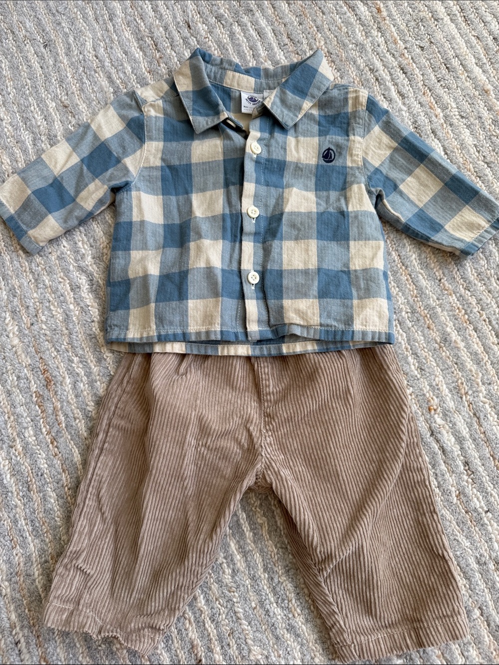 Petit Bateau Blue and Cream Plaid Cotton Shorts